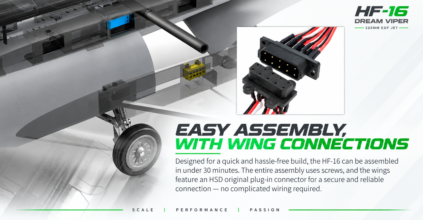 HF-16 quick assembly and plug-in wing electrical connections