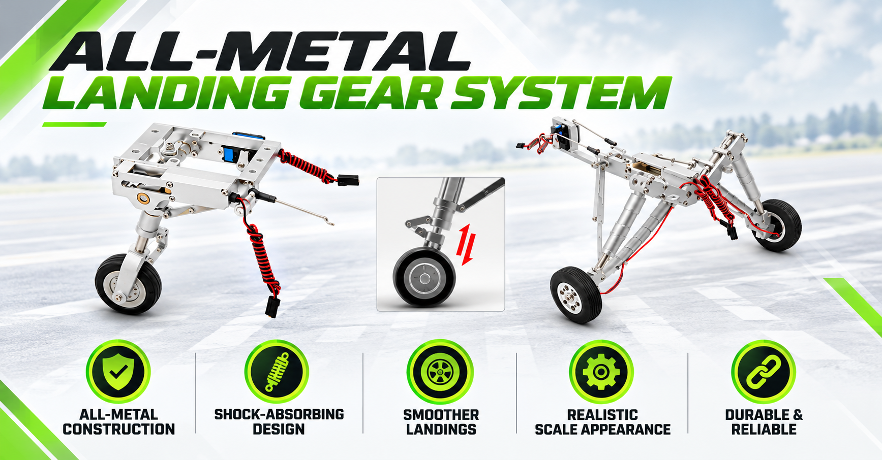 All-metal electric landing gear and shock-absorbing struts on the HF-16