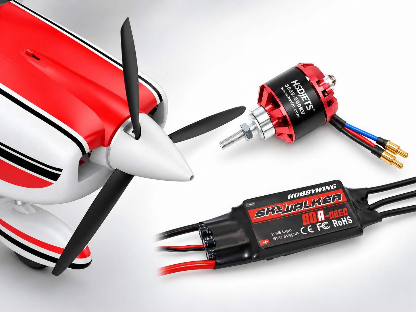 Cessna 182 nose and three-blade propeller with separate motor and ESC detail images