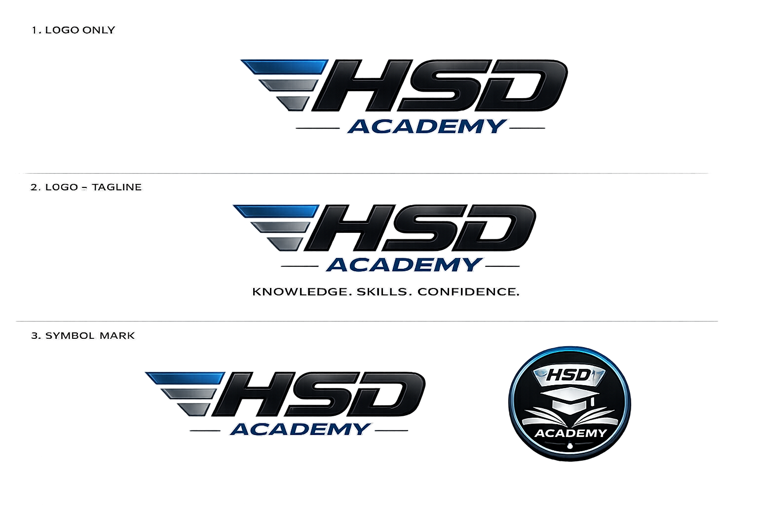HSD Academy logo variations