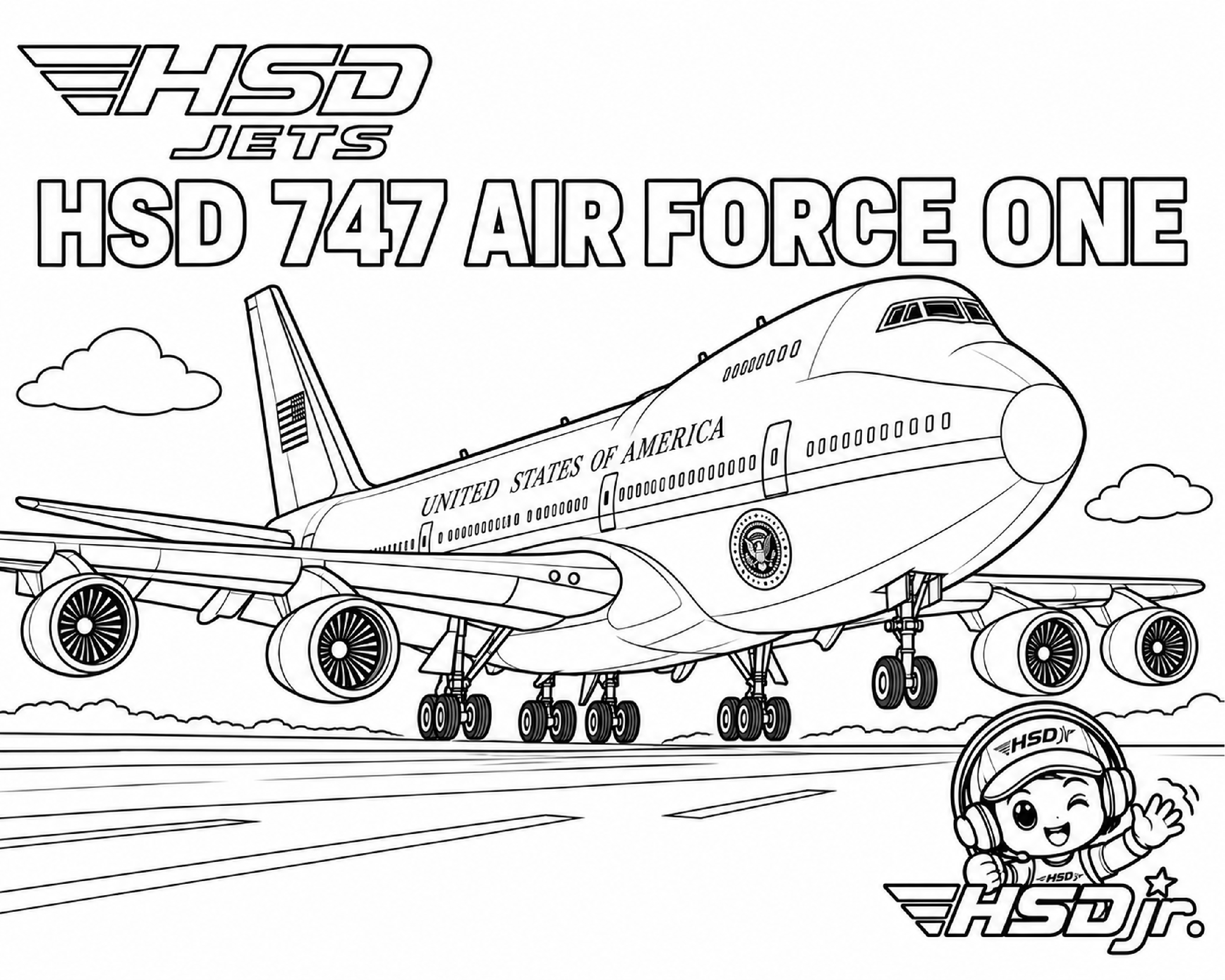HSD 747 Air Force One coloring page